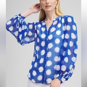 Chico’s Pintuck Sleeve IKAT Dot Top.
